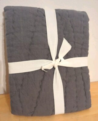 Pottery Barn Belgian Flax Linen Hand-Stitched Standard Sham Charcoal New!-image