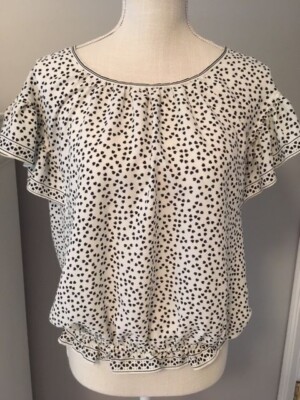 MAX STUDIO Short Flutter Sleeve Blouse Womens S Black Heart Print-image