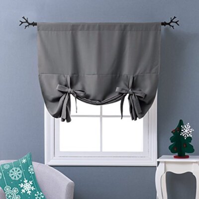 Thermal Insulated Blackout Curtain Bathroom Curtain Gray Tie Up Shade For Small -image