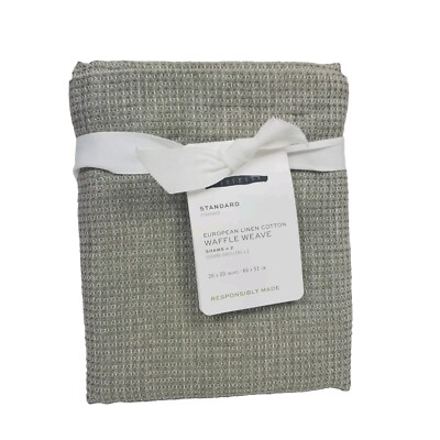 Set/2 Pottery Barn European Flax Linen Waffle Weave Standard Shams Bamboo NWT-image