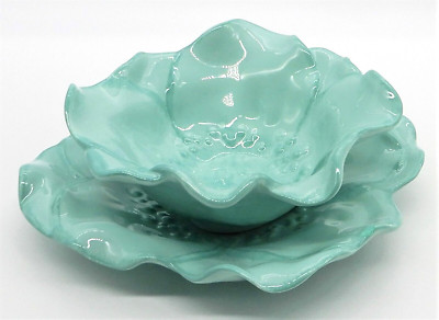 M Studios Teal Aqua Flower Shaped 9” Porcelain Plate & 7
