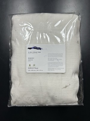 Single Pottery Barn Emery Linen Curtain Panel Ivory 108x100 Cotton Lining Drape-image