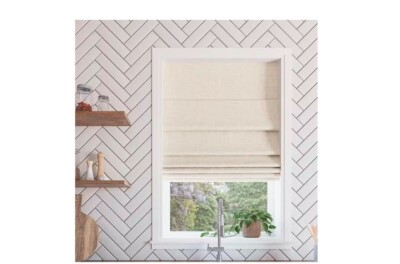 Somerton Cordless Linen 100% Blackout Textured Fabric Roman Shade 27 in. W x 64-image