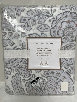 Pottery Barn Teen ISOBEL FLORAL Gray Twin DUVET COVER Gray/Tan 68x86 Organic NWT-image