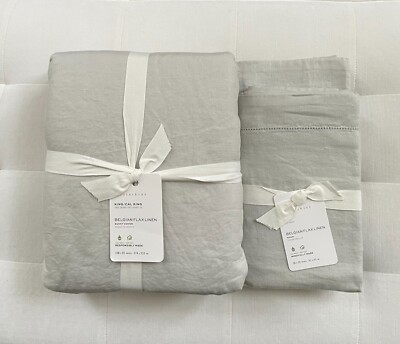 Pottery Barn BELGIAN FLAX LINEN Duvet King/Cal King & King Shams Soft Gray NWT-image