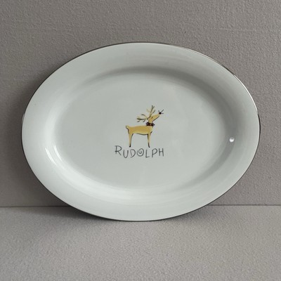 Pottery Barn Santa's Reindeer Rudolph HUGE 17“ Serving Oval Platter EUC-image