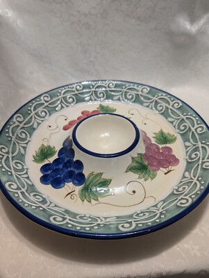 1 PC Ceramic Chip And Dip Serving Platter By Century Grapes Leaves Scrolls 14