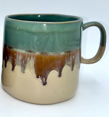 Vintage Large BOSTON WAREHOUSE Coffee Tea Mug Cup Stoneware Earth Tones Teal-image