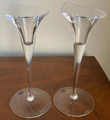 Vintage Rosenthal Calla Lily-Shaped Crystal Candle Holder Pair - 7.5