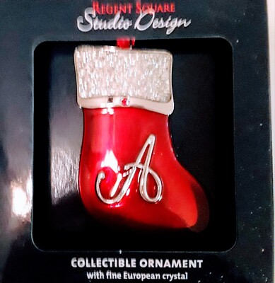 Regent Square Studio Design Christmas Ornament Red Stocking w Crystals Initial A-image