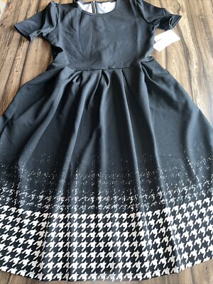 Lularoe Amelia Pleated Dress Black White Ombré Dip Houndstooth XL 18/20 16/18 🦄-image