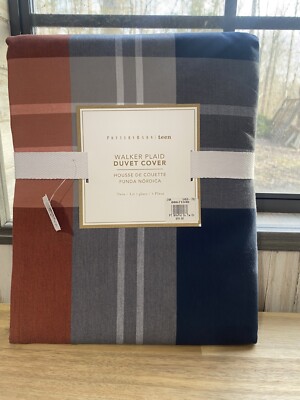 Pottery Barn Teen Kids Walker Plaid Duvet Cover Orange Twin-image