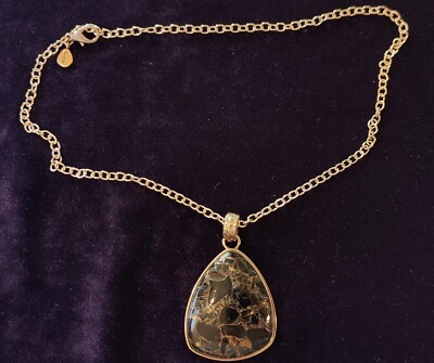 Beautiful Statement Barse studio black brown stone  bronze pendant -image