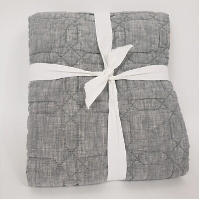 Pottery Barn Belgian Flax Linen Trellis King Quilted Sham Flagstone -image