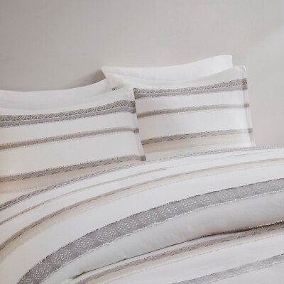 Madison Park 3 Piece Striped Clipped Jacquard  Duvet Cover Set Full Queen King-image