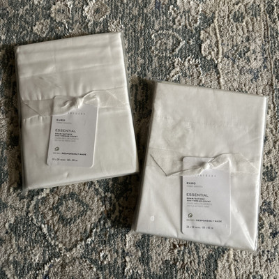 2 NEW POTTERY BARN ESSENTIAL 300-THREAD COUNT SATEEN SHAM ~ EURO ~ WHITE Sealed-image