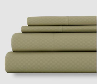 Ienjoy Home Green Sage Checkered 4-Piece Queen Size Bed Sheet Set-image