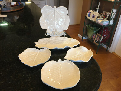 Pottery Barn Ceramic Leaf Plates, Ivory, Wall Art, Farm / Cottage Set of 5, RARE-image
