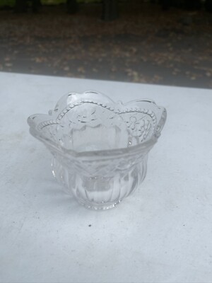 Studio Nova, Floral Lace votive Candleholder Clear Cut Glass Scalloped top edge-image