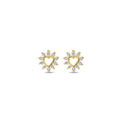 Heart Shaped Cutout Diamond Studs 14k Yellow Gold-image