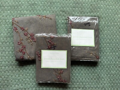 Pottery Barn Rachel Embroidered Pillow Shams, Floral Set of 3 Standard Size -image