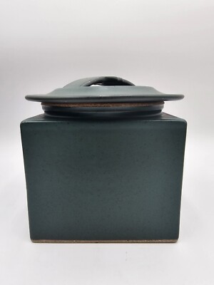 Handmade Green Studio Pottery Square Canister 6 1/2” Tall-image