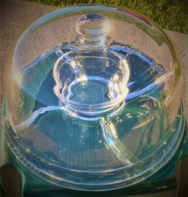 Large Clear Heavy Duty Glass Divided Food And Dip Tray Covered Round Never Used!-image