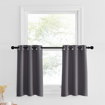 Grey Blackout Tiers Curtains for Kitchen 30 Inch Length, Thermal Insulated Sh...-image