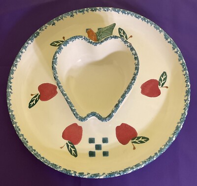  Vintage Chaparral Pottery Chip And Dip Bowl Apples and Ivy 11