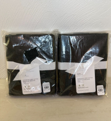 Pottery Barn 2 Pack European PINE Linen Cotton Waffle Weave Euro Sham Nature NWT-image