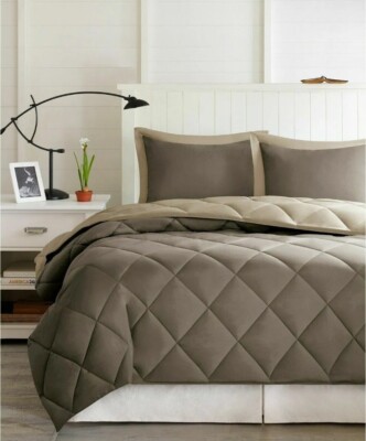 Madison Park Down Alternative Comforter Set FULL QUEEN Brown Tan Reversible New-image