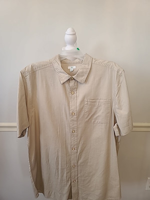 Dip Tan Button Down Short Sleeve Men Shirt Size Large-image