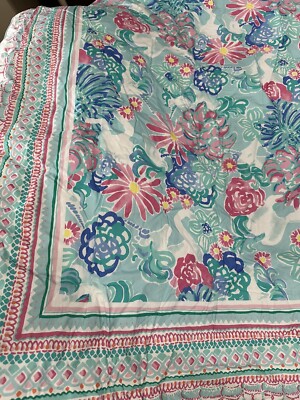 POTTERY BARN Teen Lilly Pulitzer Unicorns in Bloom Quilt Queen-image
