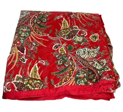 Pottery Barn Adela Velvet Duvet Cover Red Floral Full Queen Christmas Cotton-image