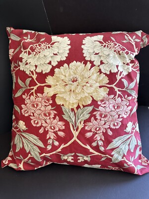 Pottery Barn Euro Pillow Cover Sham Red Floral Linen Cotton Zip Ginko Cottage-image