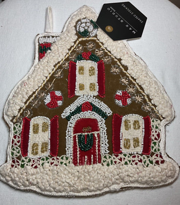 MAX STUDIO GINGERBREAD HOUSE Shaped Christmas Stocking Beaded Wool Blend NWT-image