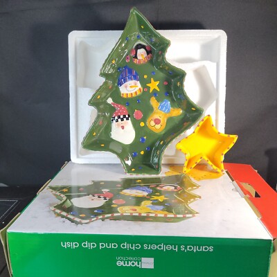 Santas Helper 2 piece Chip & Dip Dish Christmas Tree Shape New Open Box Relish-image