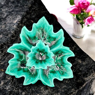 Vintage Holland Mold Leaf Design Platter and Dip Bowl Signed-image