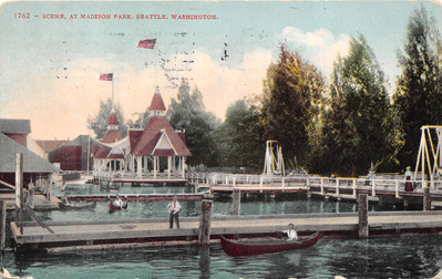 Seattle Washington 1909 Postcard Madison Park Docks Boaters-image