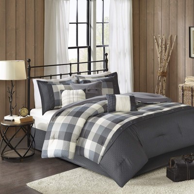 Ridge Comforter Set - Cabin Lodge Plaid Herringbone Design, All Season Down A...-image