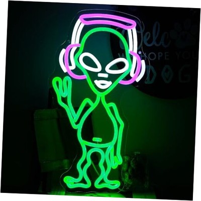  Alien Music Neon Sign Green Aliens Wearing Headphone Shaped Neon Lights Alien -image