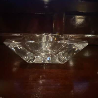Signed Kusak Crystal Triangle Shaped Cut Crystal Ash Tray. 7”-image