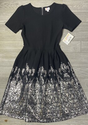 NWT Lularoe Large Elegant Amelia with Pockets Black with Silver Foil Dipped-image