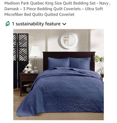 Madison Park Reversible Bedspread Set - Navy Blue- Size King -image