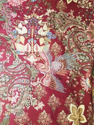 POTTERY BARN Full Queen Duvet Cover Caesarea Red Paisley Birds Gorgeous Boho-image