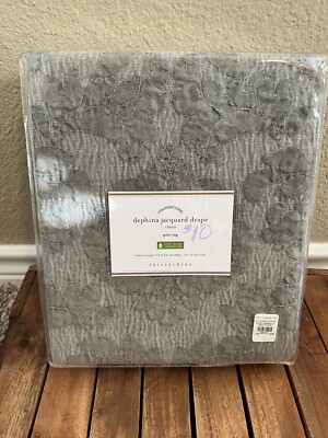 Pottery Barn Dephina Jacquard 50x96 Drape Charcoal Gray Pole Top Curtain-image