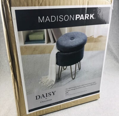 Madison Park  Mid Century Modern Storage Daisy Blue Ottoman New-image