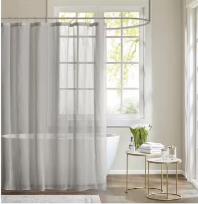 Madison Park Lydia Grey 72 in. Sheer Shower Curtain NEW-image