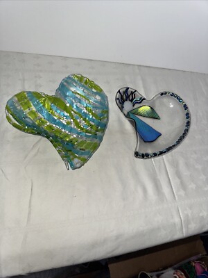 Heart Shaped Fused Signed JN Art Studio Glass Trinket Sun Catcher Iridescent-image