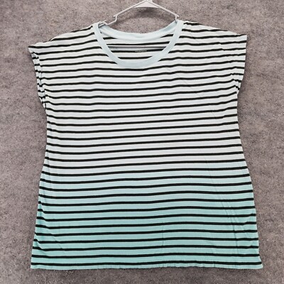 J Jill Shirt Womens Large Fit Dip Dyed Striped Tee Blue-image